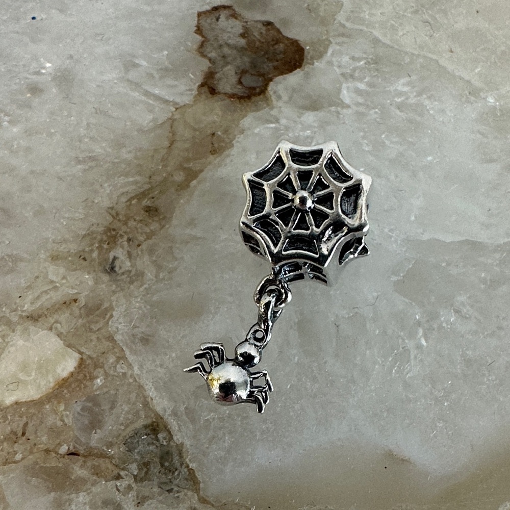 Vintage, Sterling Silver, Retired Chamilia Charm, Rare Spider Web Charm